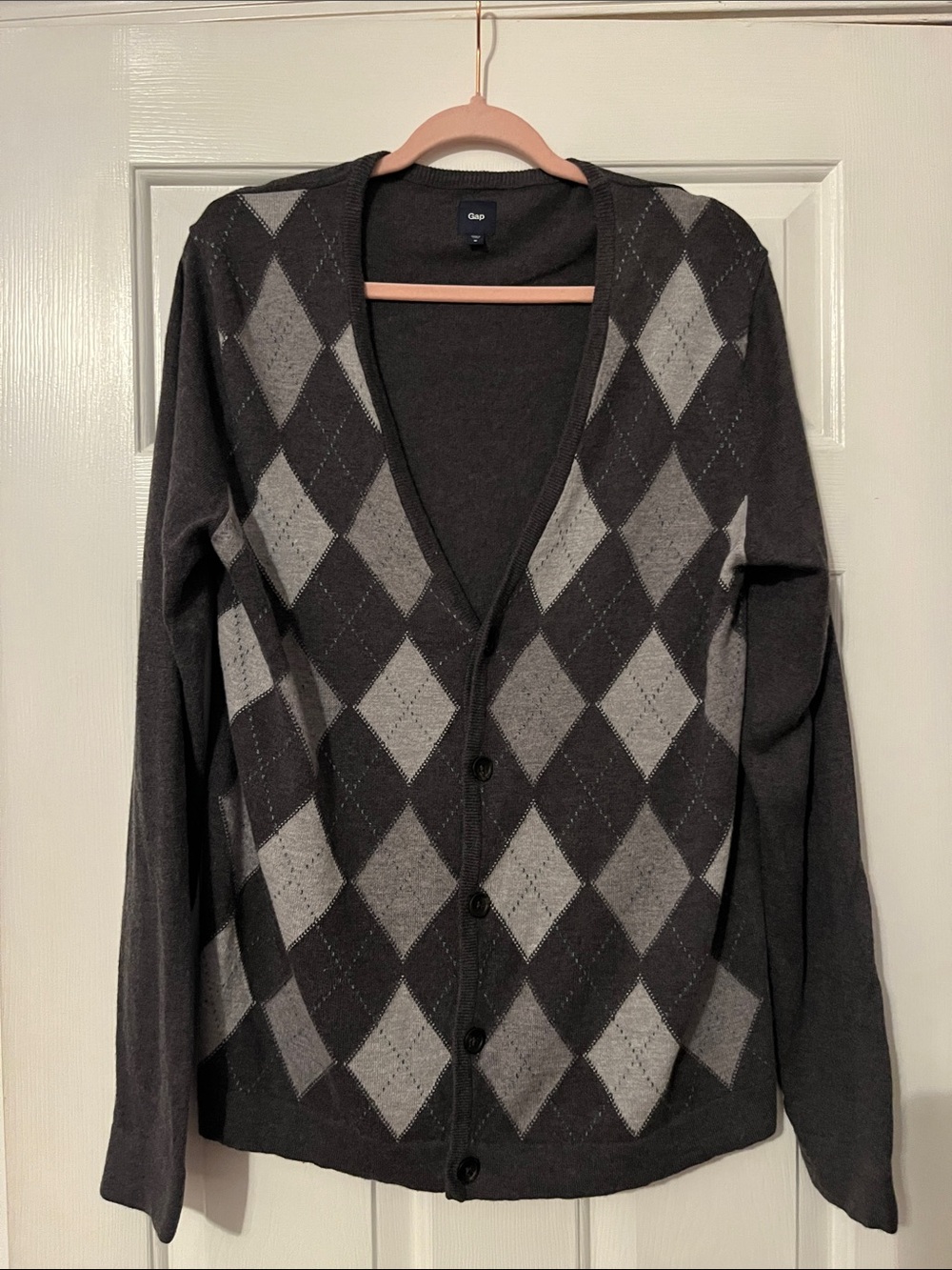 GAP Women's Dark Gray & Light Gray Argyle Cardigan